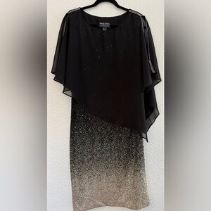 Frank Lyman Montreal Black, Silver, and Gold Chiffon Asymmetrical Dress Size 10